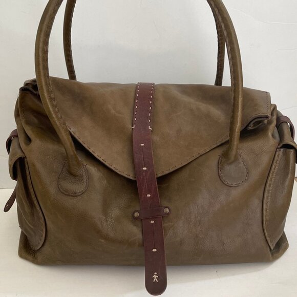 HENRY BEGUELIN LARGE Olive Green Satchel/Bag; Brown Trim; Excellent Condition! - Picture 4 of 10